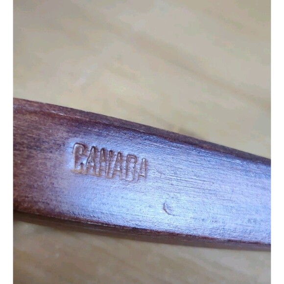 Vintage Wooden Salad Utensils Fork 12" Serving Set Made in Canada MCM Style Read - Picture 6 of 8